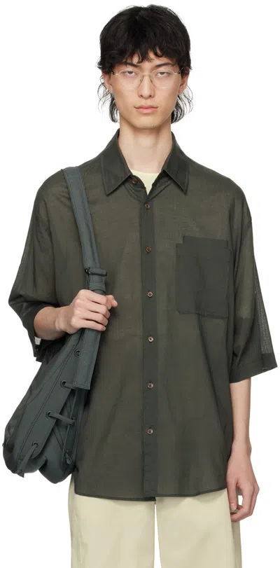 Lemaire Gray Double Pocket Shirt In Bk991 Asphalt