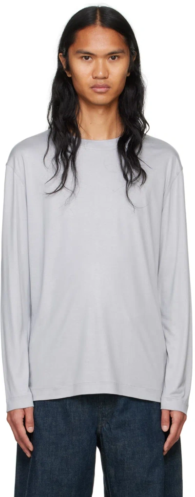 Lemaire Gray Heavy Silk Long Sleeve T-shirt In Bl712 Cloudy Grey