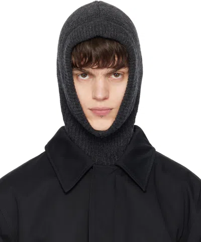 Lemaire Grey Hood Lambswool Balaclava In Bk981 Anthracite Mel