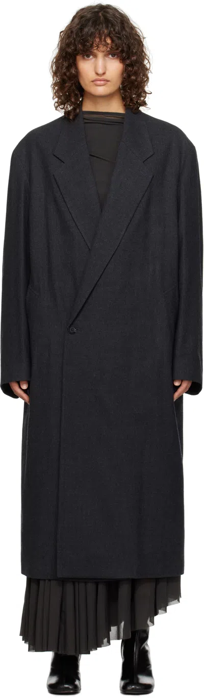Lemaire Gray Maxi Double Breasted Coat In Mu190 Anthracite