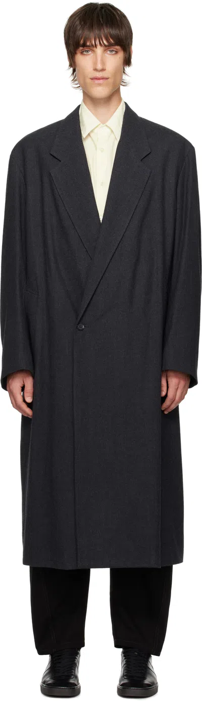 Lemaire Gray Maxi Double Breasted Coat In Mu190 Anthracite / G