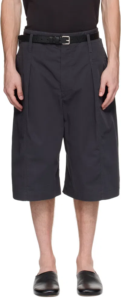 Lemaire Men Cotton Shorts With Maxi Pleats In Gray