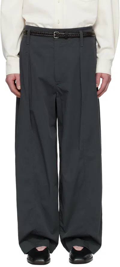 Lemaire Gray Maxi Pleated Trousers In Bk980 Charcoal