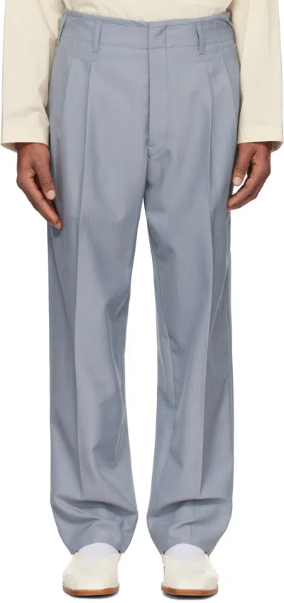 Lemaire Gray Pleated Trousers In Bl720 Blue Grey Mela