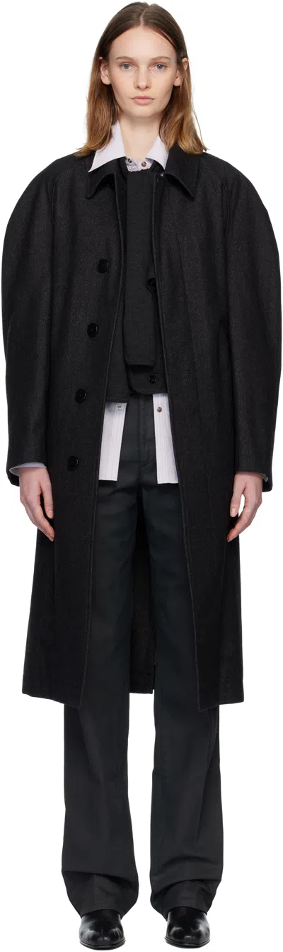 Lemaire Gray Raglan Sleeve Coat In Black