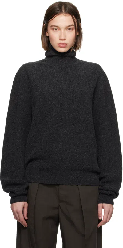 Lemaire Gray Rib Turtleneck In Bk981 Anthracite