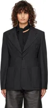 Lemaire Gray Single-breasted Fitted Tailored Blazer In Bk997 Caviar