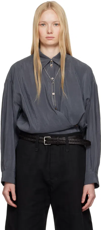 Lemaire Gray Straight Collar Twisted Shirt In Bk991 Asphalt