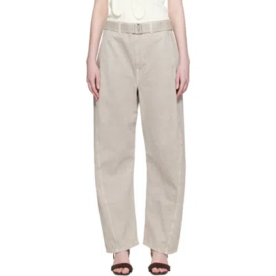 Lemaire Gray Twisted Belted Trousers In Neutral