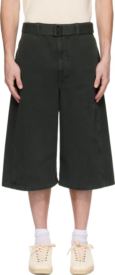 Lemaire Gray Twisted Denim Shorts In Black