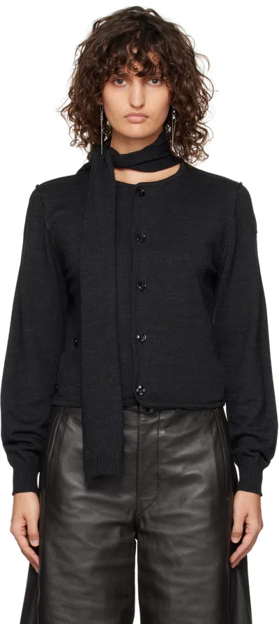 Lemaire Gray Twisted Scarf Cardigan In Bk966 Anthracite