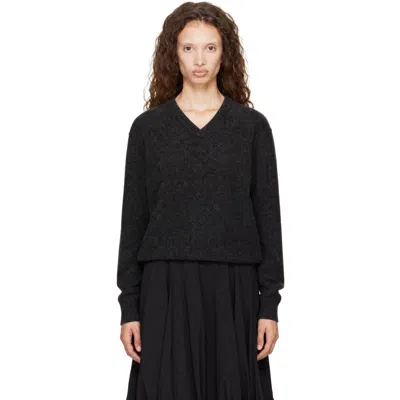 Lemaire Gray V-neck Sweater In Mu214 Grape Melange