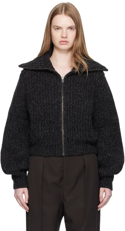 Lemaire Gray Zipped Cardigan In Black