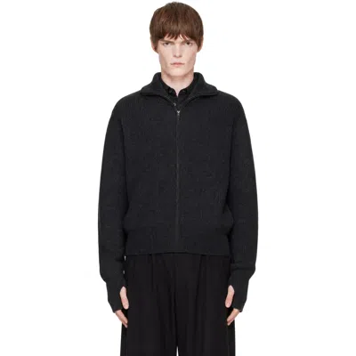Lemaire Gray Zipped Cardigan Sweater In Black