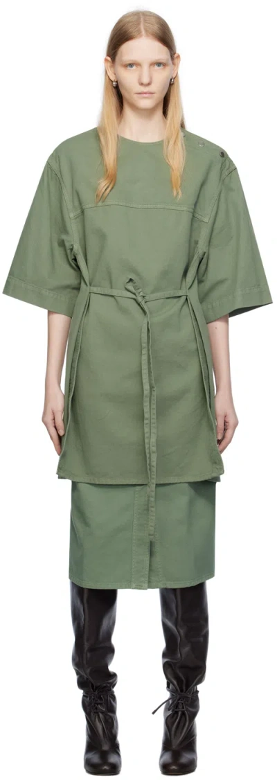 Lemaire Green Boxy Denim T-shirt In Gr638 Hedge Green
