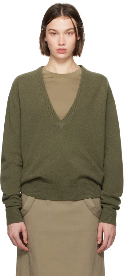 Lemaire Green Deep V-neck Sweater In Gr612 Light Moss