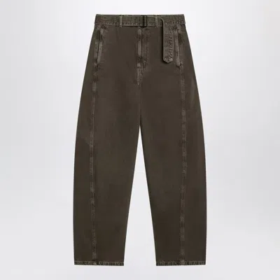 LEMAIRE LEMAIRE GREEN DENIM TROUSERS WITH BELT