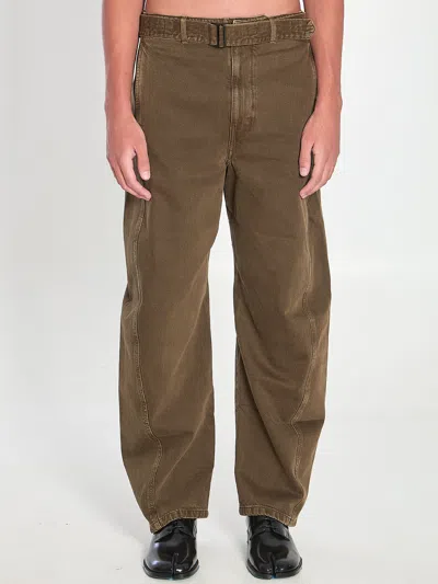 LEMAIRE LEMAIRE  GREEN DENIM TROUSERS WITH BELT