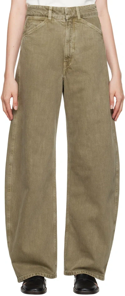 Lemaire Green High Waisted Curved Jeans In Gr629 Denim Olive