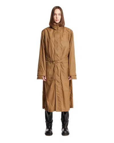 Lemaire Green High-neck Coat In Brown