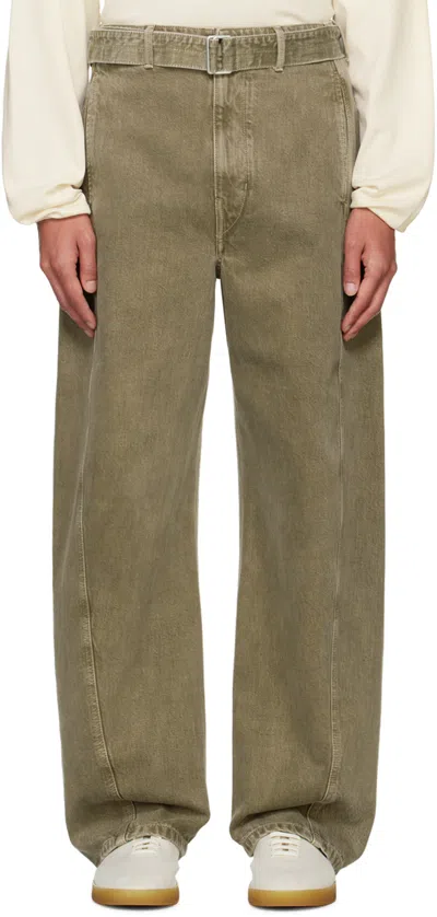 Lemaire Green Twisted Belted Jeans In Gr629 Denim Snow Oli