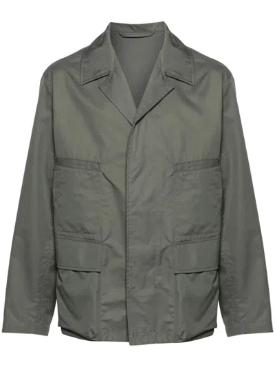 Lemaire Grey Cotton Blend Multipocket Overshirt In Green