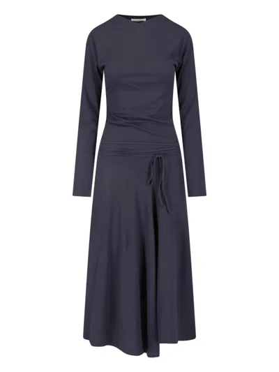 Lemaire Grey Gathered Front Cotton Maxi Dress In Blue