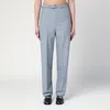 Lemaire Grey Mélange Trousers With Belt In Blue