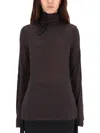 Lemaire Grey Solid Mock Collar Top In Brown