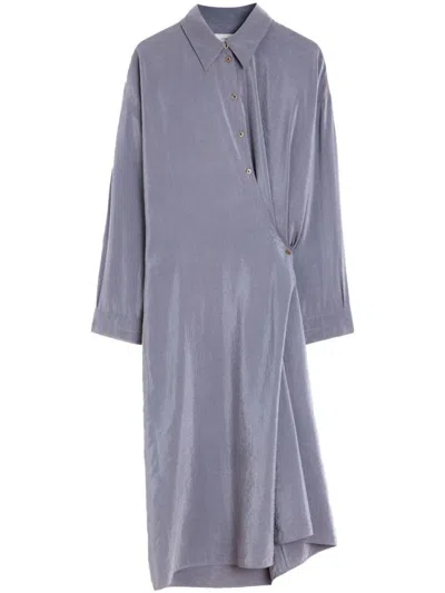 Lemaire Straight Collar Twisted Shirt Dress In Grey