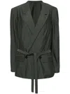 Lemaire Double-breasted Belted Blazer In Grey