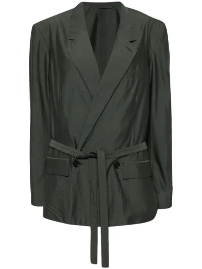 Lemaire Double-breasted Belted Blazer In Grey