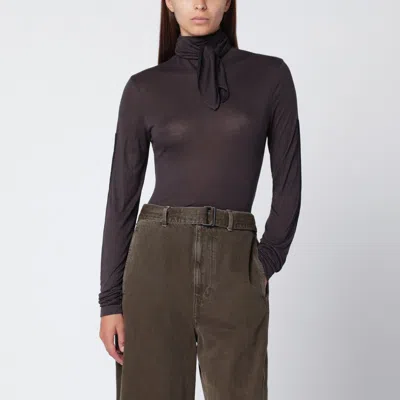 Lemaire Grey Top With Scarf And Patches In Black