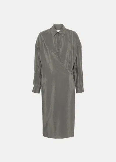 Lemaire Twisted Wrap Midi Dress In Grey