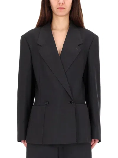 Lemaire Grey Wool Blend Jacket In Black