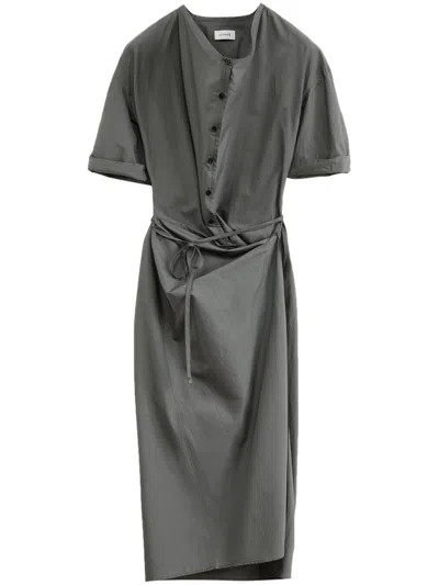 Lemaire Short-sleeve Wrap Dress In Asphalt