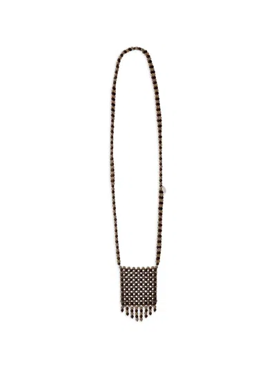 Lemaire Grigri Bag Necklace In Resin Beads In Blue
