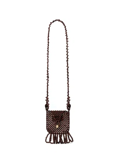 Lemaire Grigri Beaded Necklace Bag In Brown