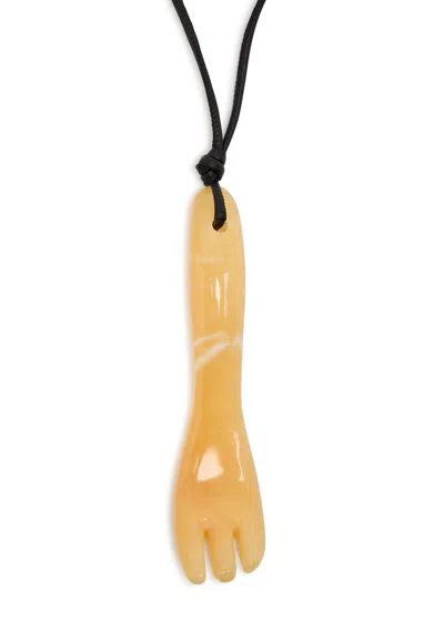 Lemaire Gua Sha Fork Aragonite And Leather Necklace In Black