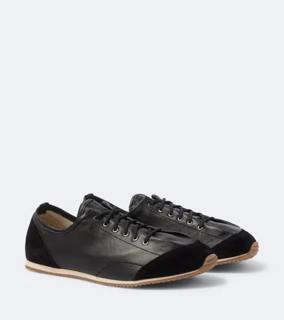 Lemaire Gummy Grips Suede-trimmed Leather Sneakers In Black