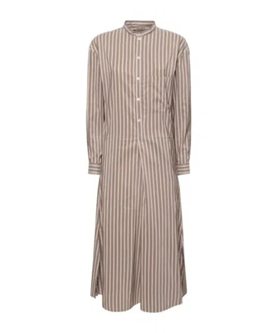 Lemaire Gusset Collar Cotton  Silk Midi Dress In Multi