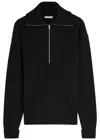 Lemaire Half Zip Sweater In Ribbed Virgin Wool In Black