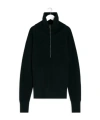 Lemaire Half Zip Sweater In Ribbed Virgin Wool In Black