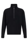 Lemaire Half Zip Sweater In Ribbed Virgin Wool In Black