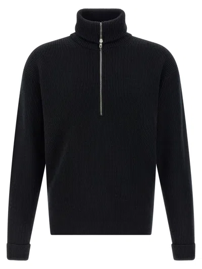 Lemaire Half Zip Sweater In Black