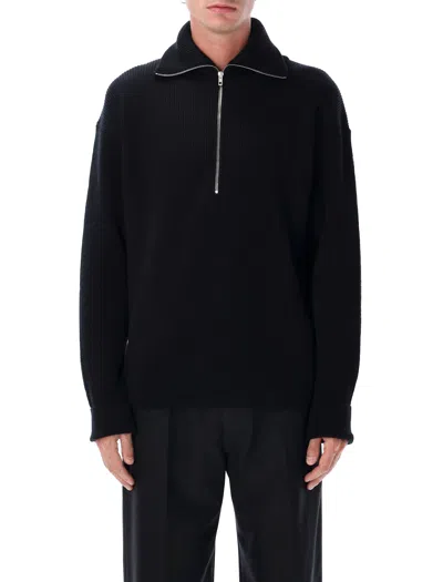 LEMAIRE LEMAIRE HALF ZIP SWEATER IN RIBBED VIRGIN WOOL