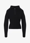 Lemaire High Collar Wool Sweater With Half-zip Closure In Black