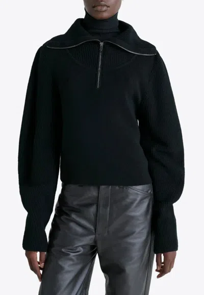 Lemaire Half-zip Wool Sweater In Black