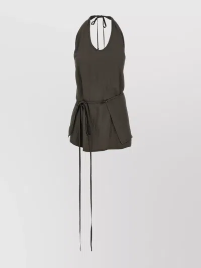 Lemaire Halterneck Wrap Top Asymmetric Hem In Black