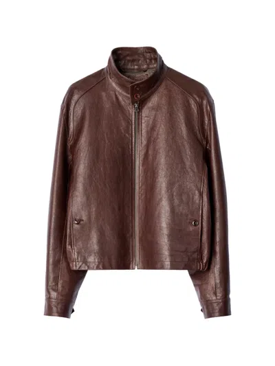 Lemaire Harrington Jacket In Glossy Leather In Brown